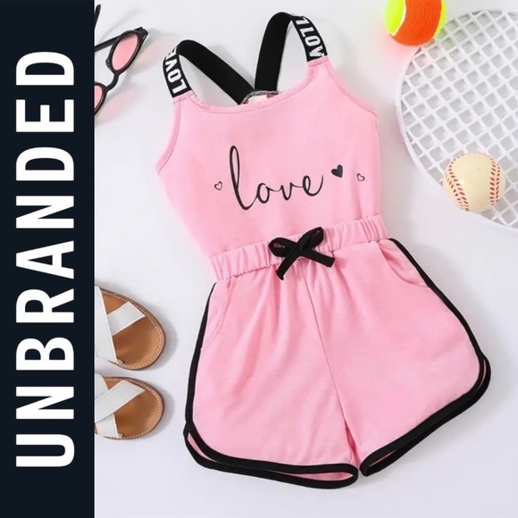 NWOT. Girls 2 Piece Graphic Shorts Set “LOVE” - Picture 1 of 7